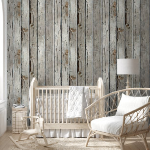 Wood limewash country western white rustic chic wallpaper