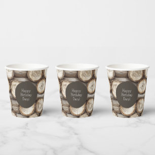 Wood Log Cabin Birthday Paper Cups