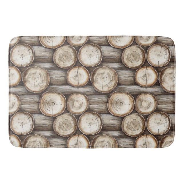 Wood Log Cabin Christmas Bath Mat (Front)