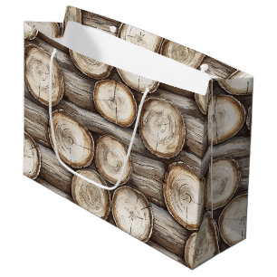 Wood Log Cabin Christmas Large Gift Bag