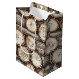 Wood Log Cabin Christmas Medium Gift Bag