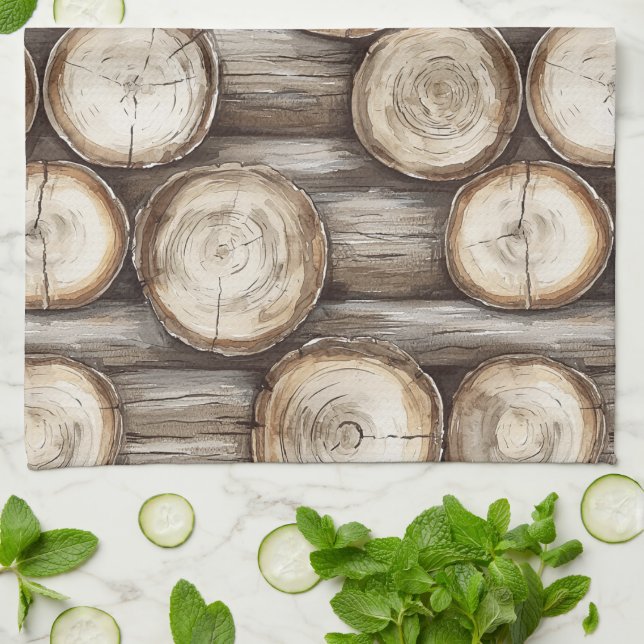 Wood Log Cabin Christmas Tea Towel (Folded)