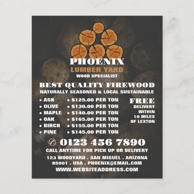 Wood Log Logo, Lumber/Timber/Wood Yard Advert Flyer (Front)