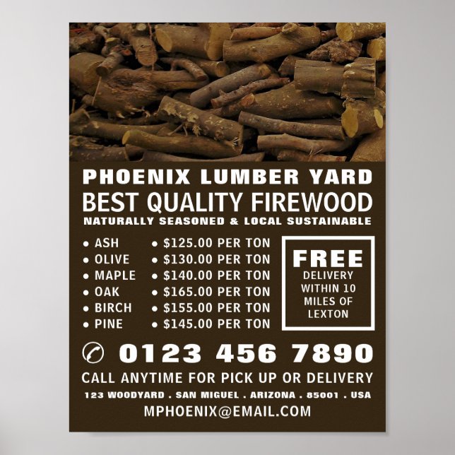 Wood Log Pile, Lumber/Timber/Wood Yard Advertising Poster (Front)