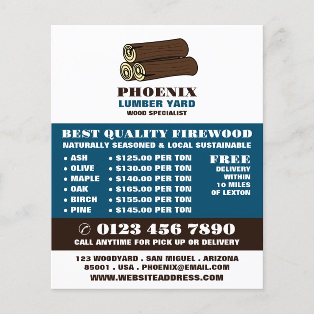 Wood Logs, Lumber/Timber/Wood Yard Advert Flyer (Front)