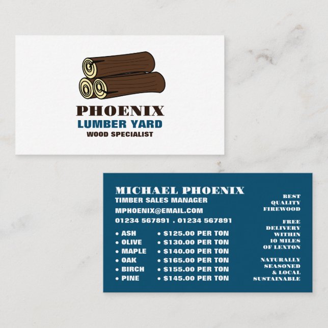Wood Logs, Lumber/Timber/Wood Yard Business Card (Front/Back)
