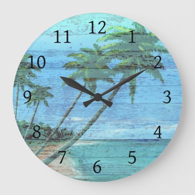 Wood Look Beach Ocean design 182 Large Clock (Front)