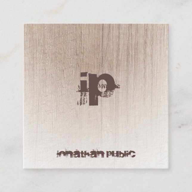 Wood Look Distressed Text Monogram Classy Template Square Business Card (Front)