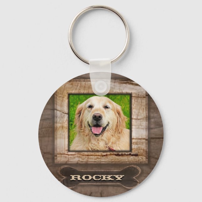 Wood Look Dog Memorial with Bone Key Ring (Front)