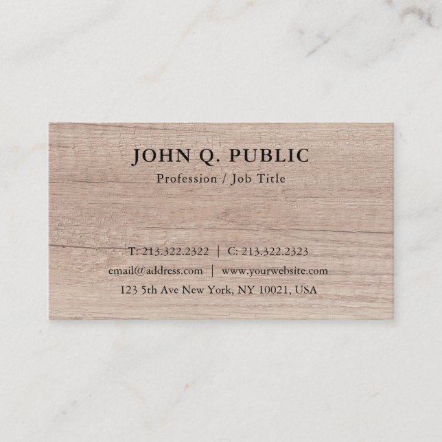 Wood Look Elegant Simple Professional Template Business Card (Front)