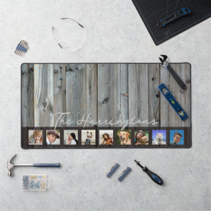 Wood Look Family Name n Photo Collage Desk Mat