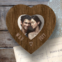 Wood Look Heart - Custom Carved Initials & Photo