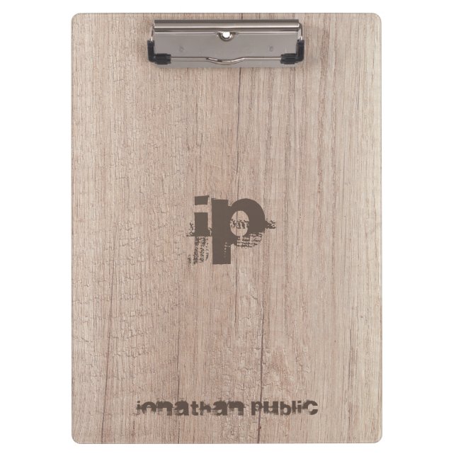 Wood Look Monogrammed Template Personalized Classy Clipboard (Front)