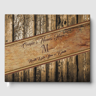 Wood Look Rustic Wedding Guest Book, PERSONALIZED Book