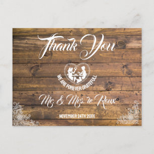 Wood & Loving Heart Wedding Postcard