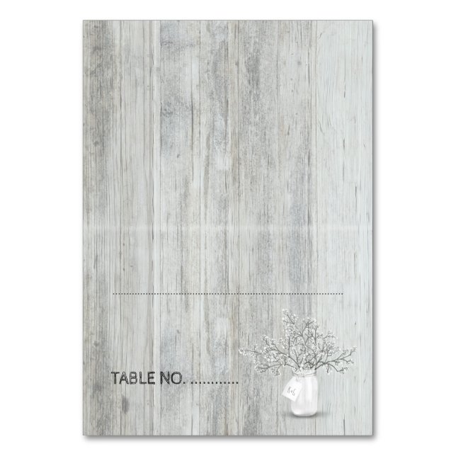 Wood Mason Jar and Baby's Breath Rustic Wedding Table Number (Front)