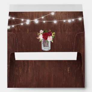 Wood Mason Jar String Lights Burgundy Wedding Envelope
