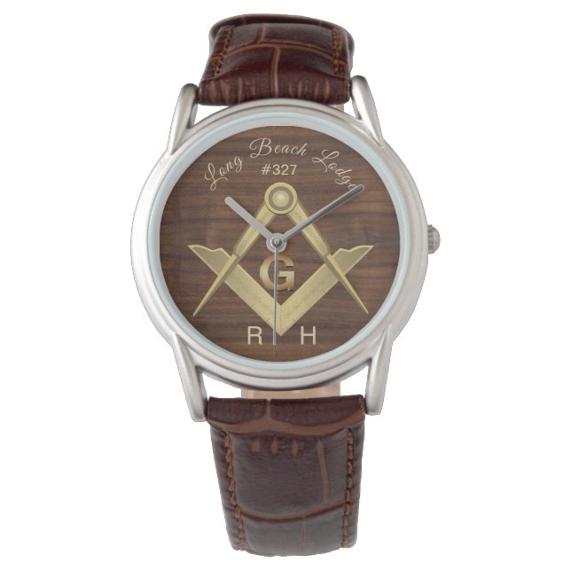 Wood Masonic Monogrammed Watch (Front)