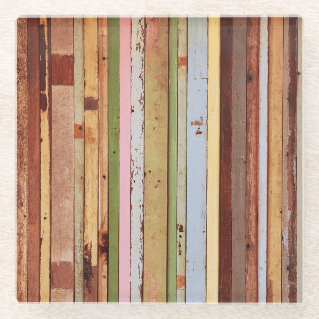 Wood Material: Vintage Wallpaper Texture Glass Coaster (Front)
