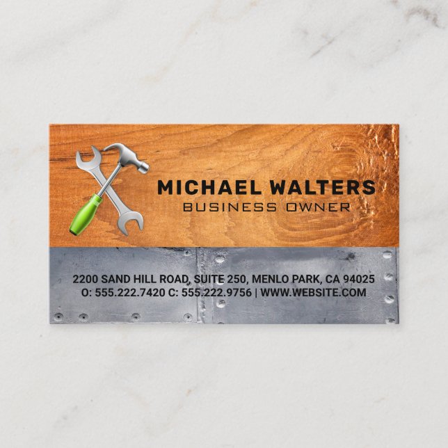 Wood Metal | Hardware Tools Business Card (Front)
