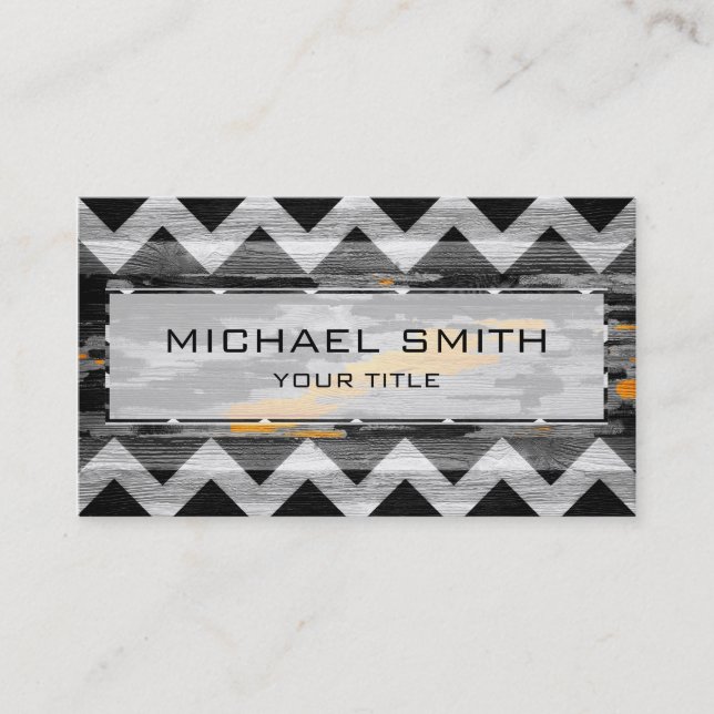 Wood Modern Aztec Chevron Pattern #4 Business Card (Front)