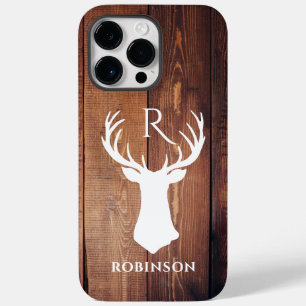 Wood Monogram Initial Rustic Deer Antler  Case-Mate iPhone 14 Pro Max Case