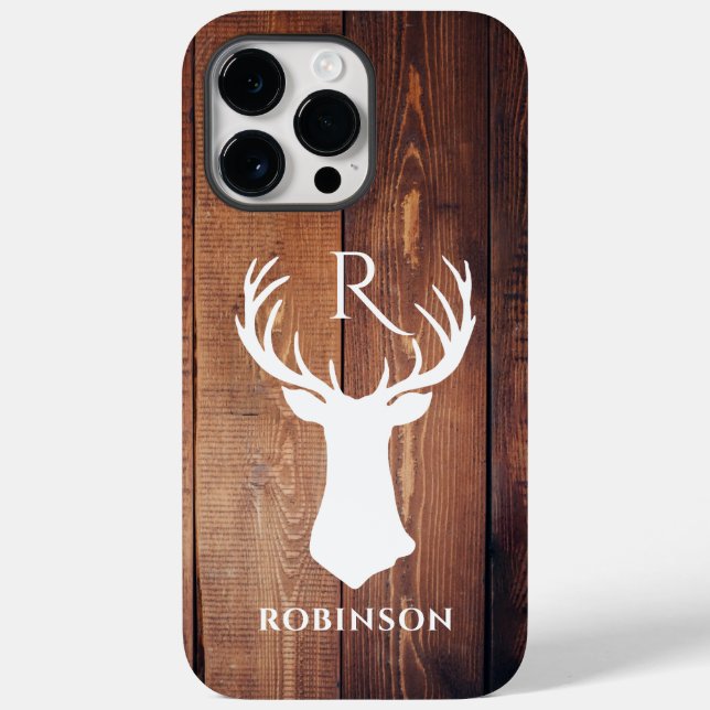 Wood Monogram Initial Rustic Deer Antler  Case-Mate iPhone Case (Back)