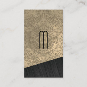 Wood Monogram with Mandala Pattern Business Card