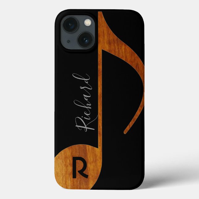 wood musical note with name on black Case-Mate iPhone case (Back)
