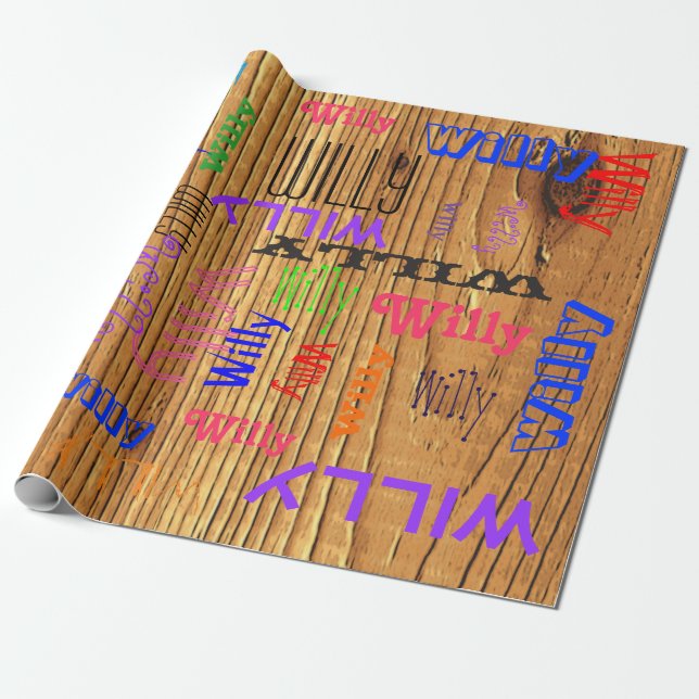 Wood Name Collage 🎁 Amazing Word Cloud Fun Fab Wrapping Paper (Unrolled)