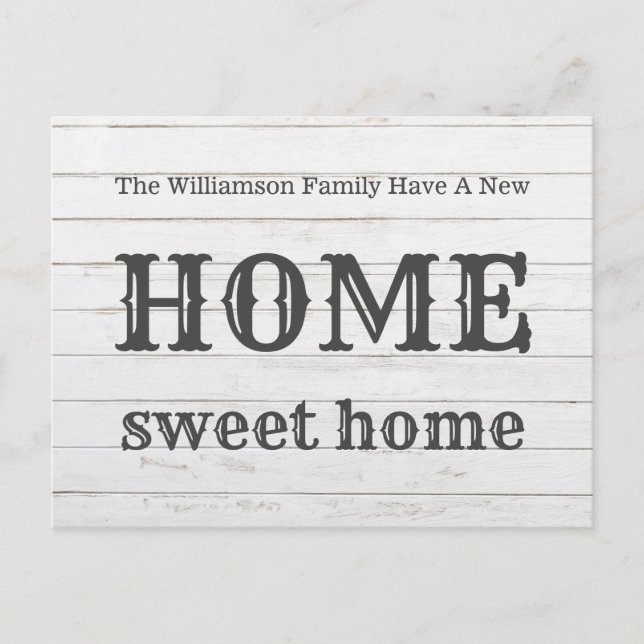 Wood New Home Sweet Home|Moving Announcement Postcard (Front)