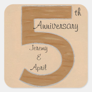 Wood Number 5 5th Anniversary Stickers