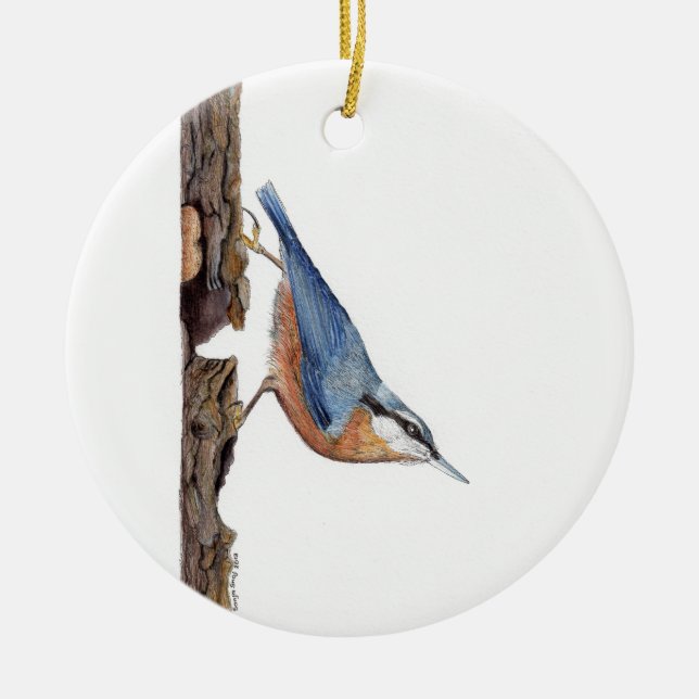 Wood Nuthatch Bird (Sitta Europaea) Ceramic Ornament (Front)
