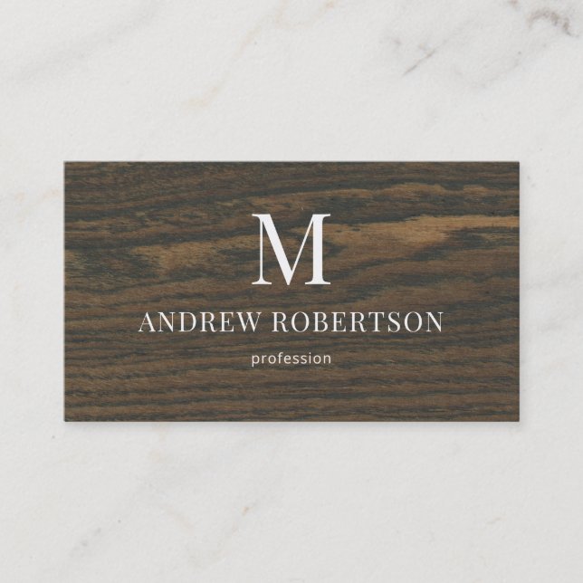Wood Oak Pattern Monogram QR Code Business Card (Front)