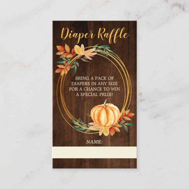 Wood Orange Pumpkin Fall Baby Shower Diaper Raffle Enclosure Card (Front)