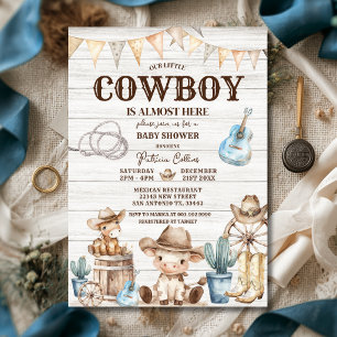 Wood Our Little Cowboy Wild West Boy Baby Shower Invitation