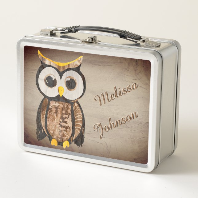 Wood - Owl  Metal Lunch Box (Front)