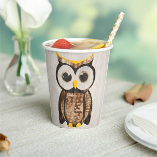 Wood Owl with big eyes Paper Cups
