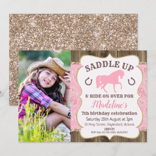 Wood Paisley Glitter Horse Birthday Invitation