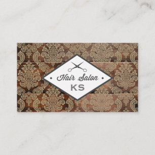 Wood Panel Damask Barber Business Card