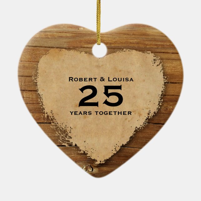 Wood Parchment Heart Love Poem Anniversary Ceramic Ornament (Back)