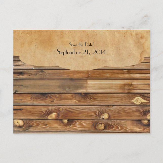Wood Parchment Rustic Country Save the Date Announcement Postcard (Front)