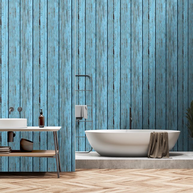 Wood pattern mural weathered flaking paint  wallpaper (Bathroom)