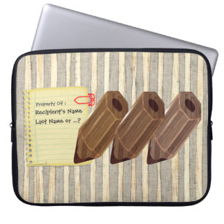 Wood Pencils on Grey Stripe Personalised Laptop Sleeve