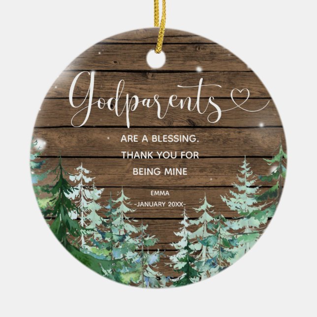 Wood Personalised Godparents Christmas Ornament (Front)