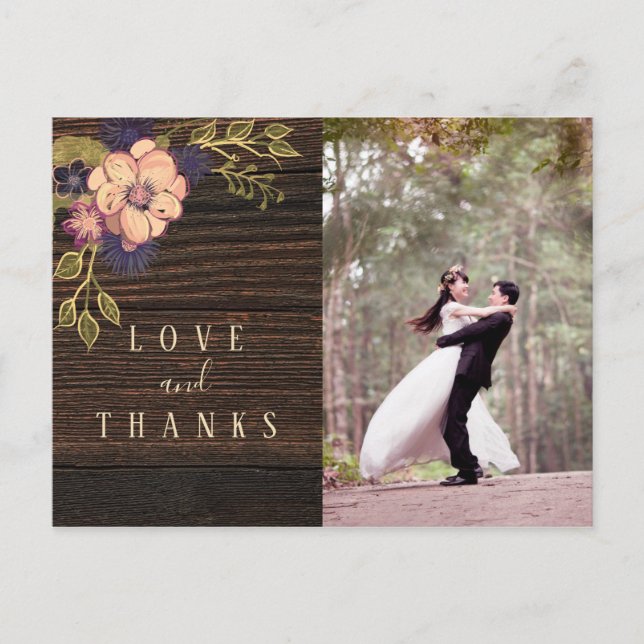 Wood Photo Wedding Thank You Postcard (Front)