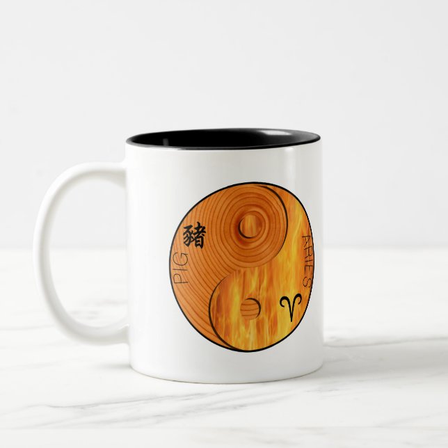 Wood Pig 1935 1995 Fire Aries zodiac Birthday Mug (Left)