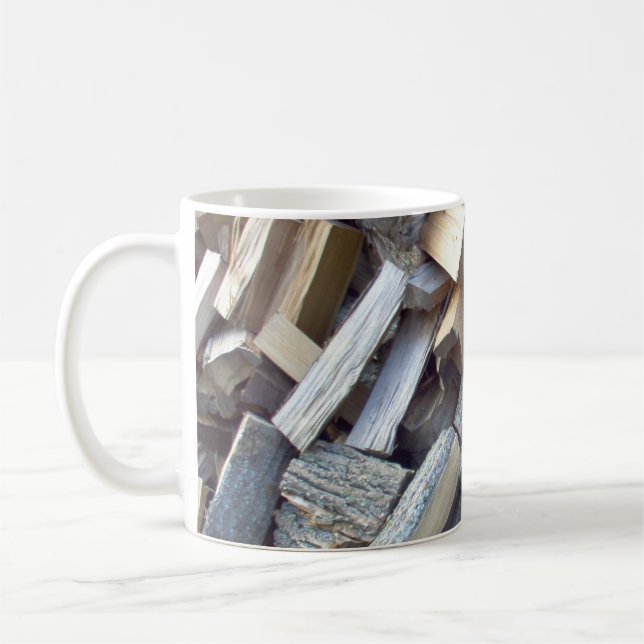 wood pile coffee mug (Left)