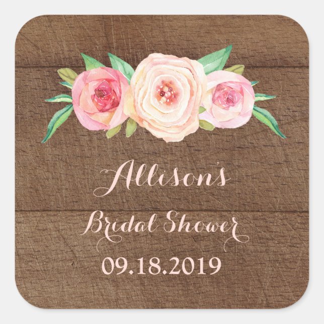 Wood Pink Blush Bridal Shower Favour Tag (Front)