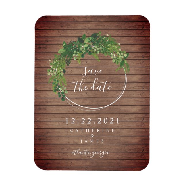 Wood Plank Inspired Botanical Save The Date Magnet (Vertical)